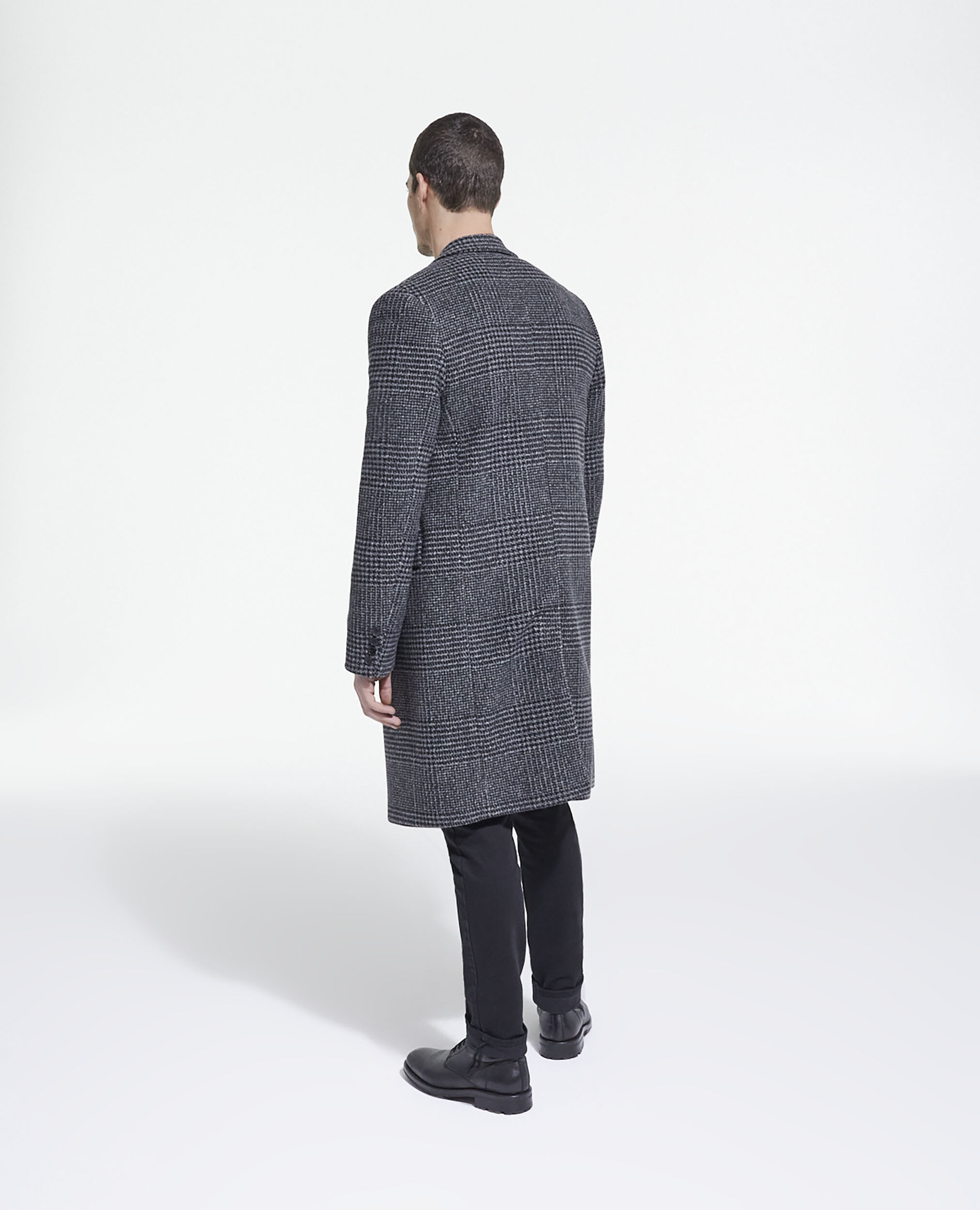 Long wool coat with check motif, DARK GREY, hi-res image number null