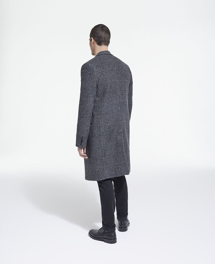 long wool coat with check motif