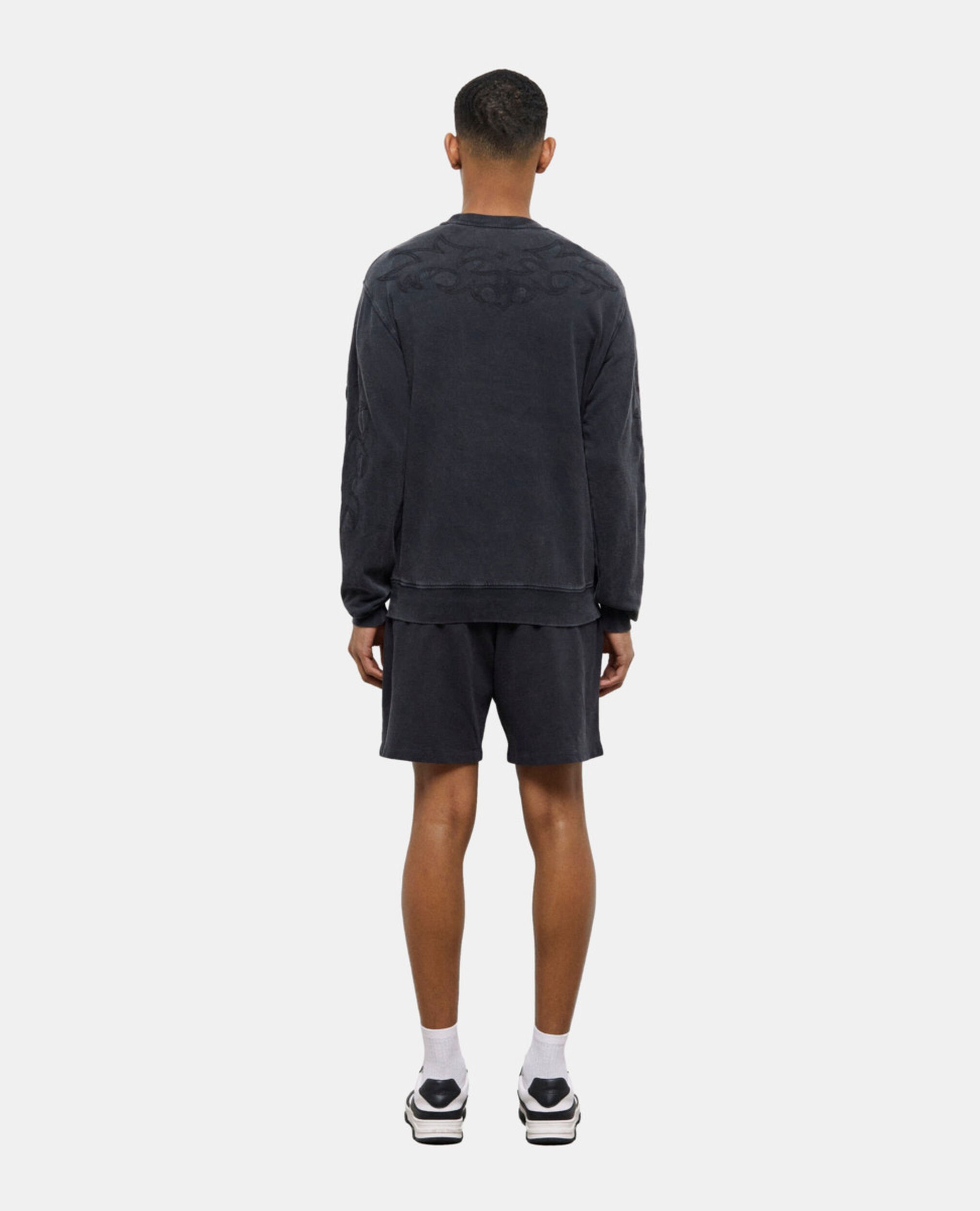 Black sweatshirt with Western-style embroidery, BLACK WASHED, hi-res image number null