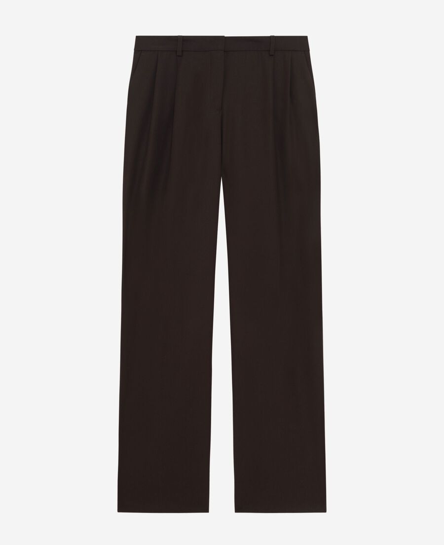 The Kooples FEMME BROWN pantalon tailleur large en laine mélangée marron