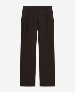 The Kooples FEMME BROWN pantalon tailleur large en laine mélangée marron