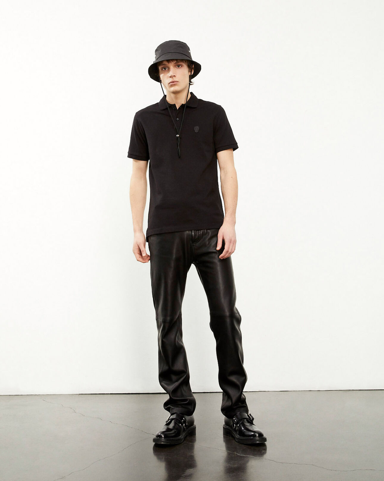 The Kooples HOMME BLACK polo noir col classique à détail brodé