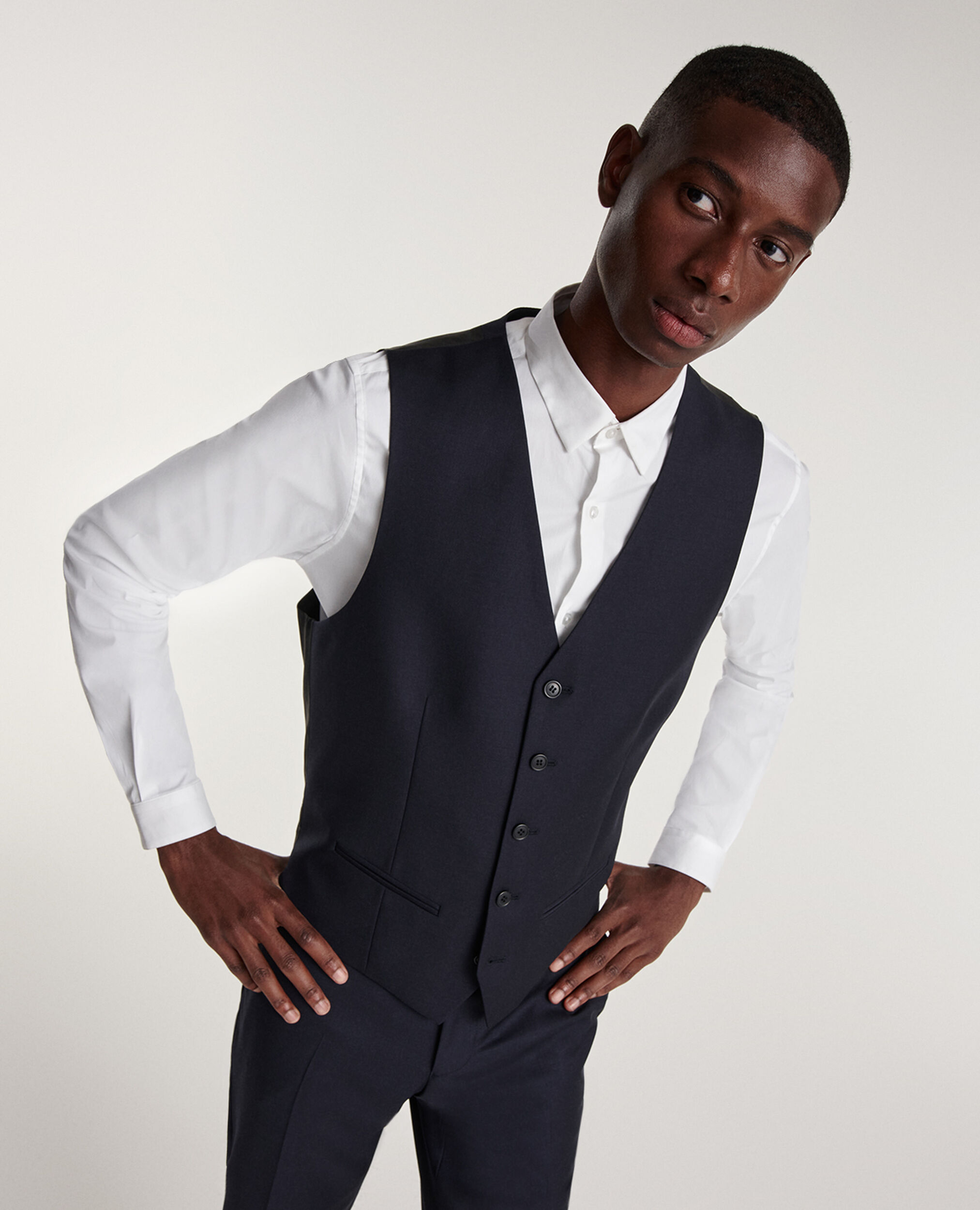 Buttoned navy blue waistcoat in wool, DARK NAVY, hi-res image number null