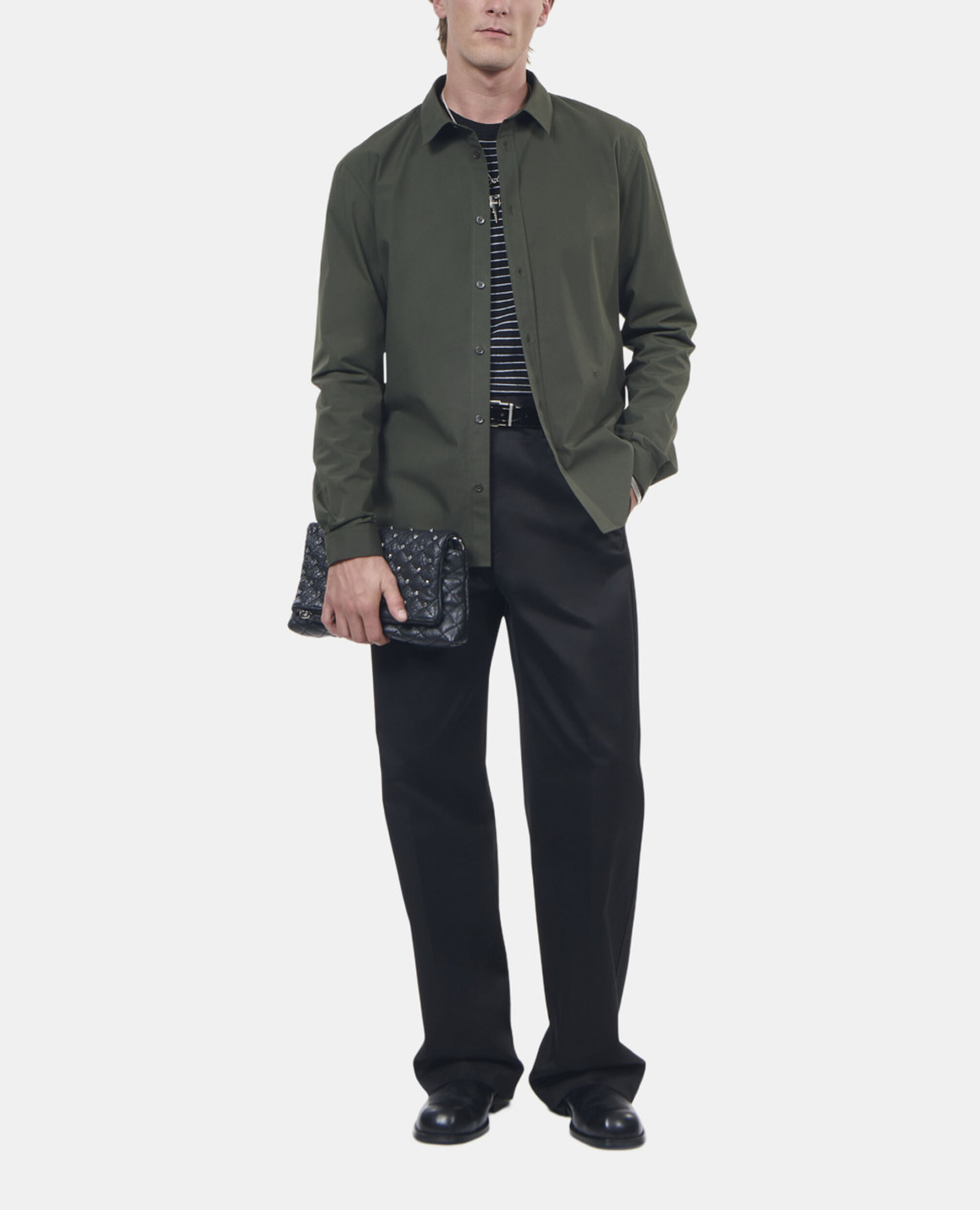 Khaki poplin shirt, DARK GREEN, hi-res image number null