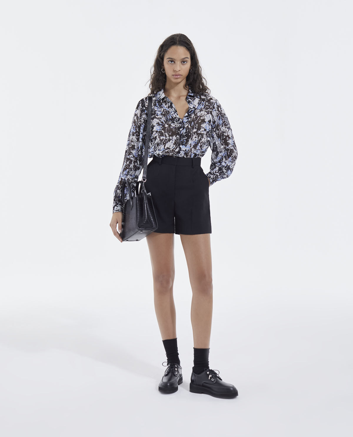 Roomy high waisted black wool shorts The Kooples
