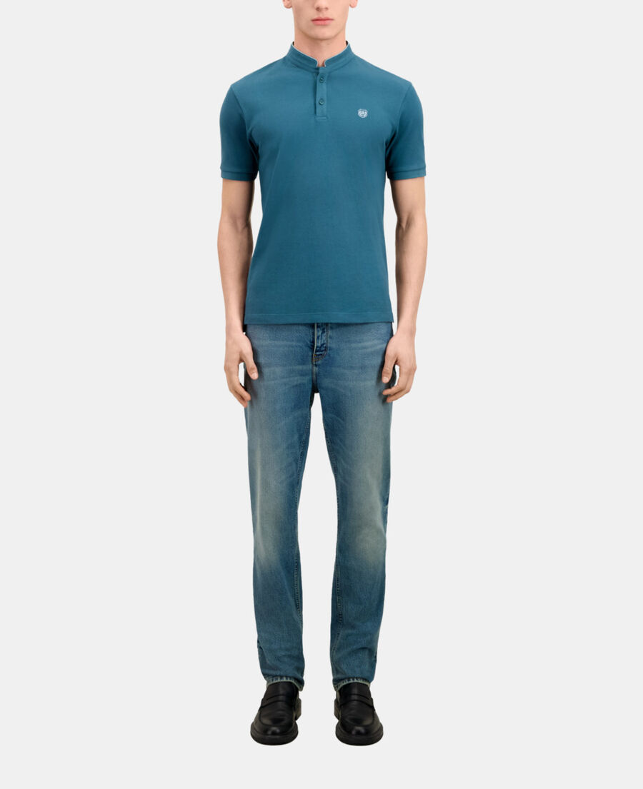 polo bleu profond en coton