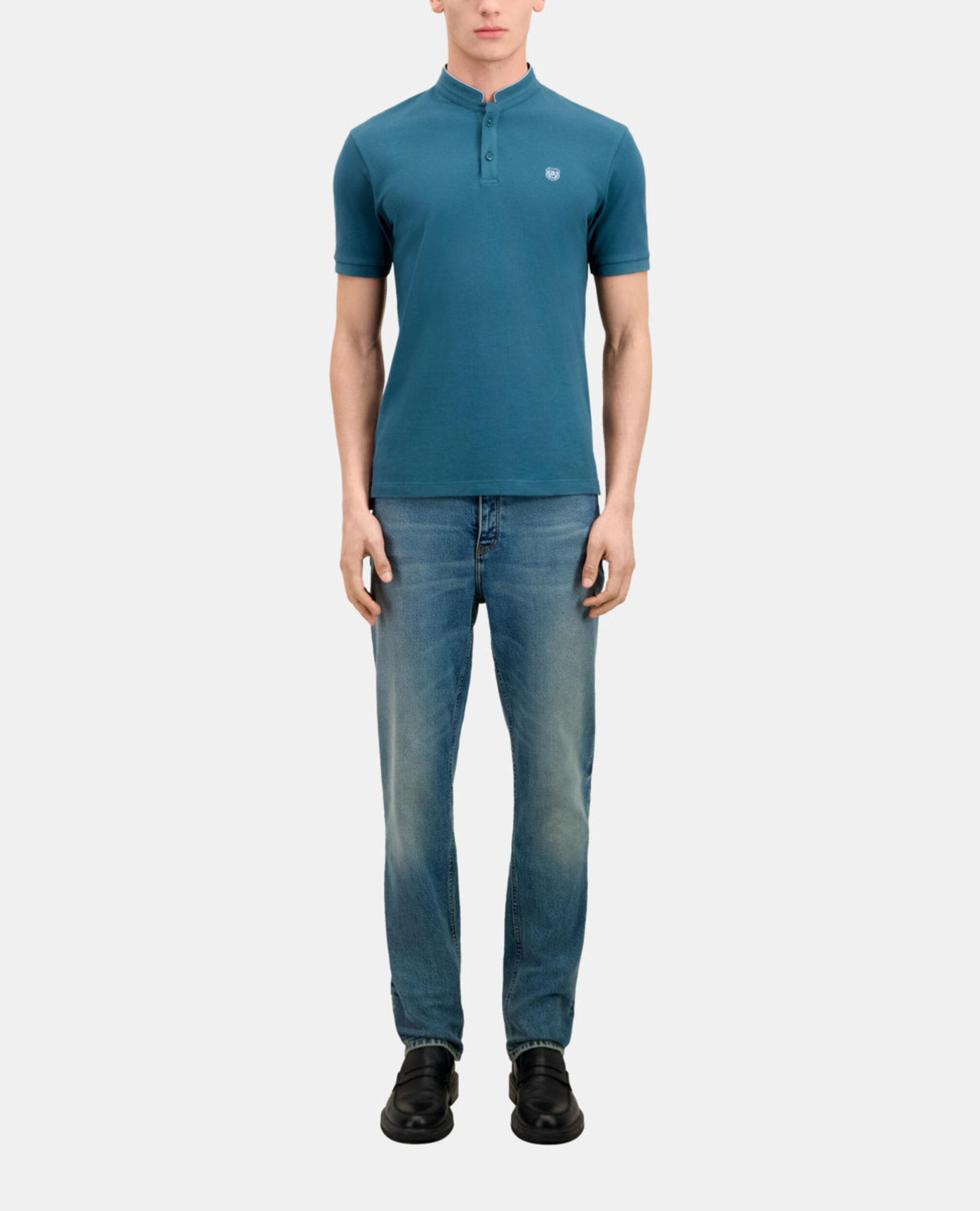 Polo bleu profond en coton, BLUE PETROL, hi-res image number null