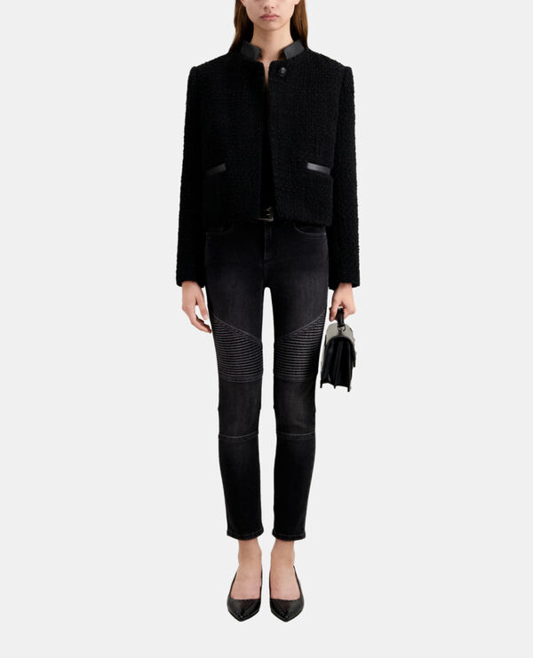veste courte noire en tweed