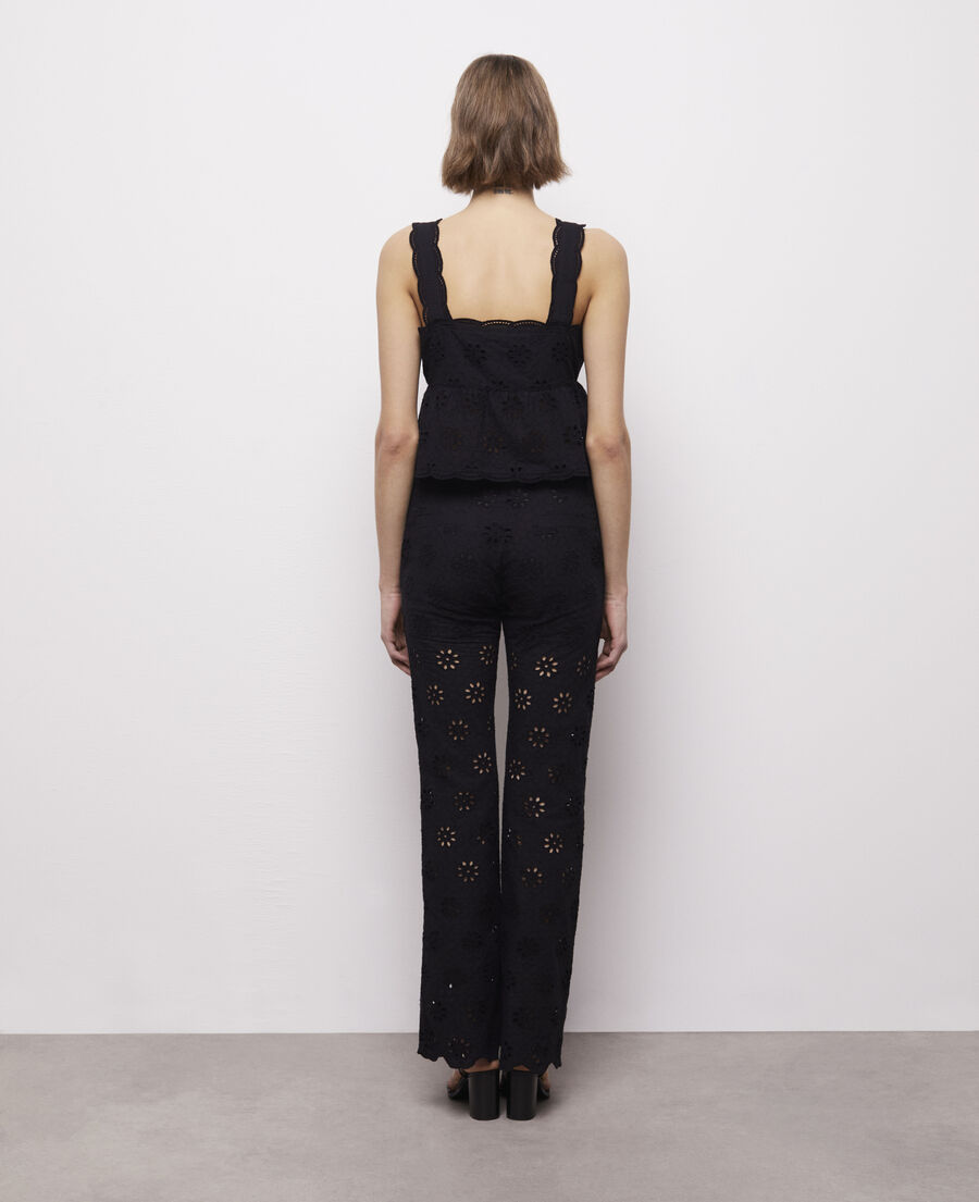 black pants with broderie anglaise