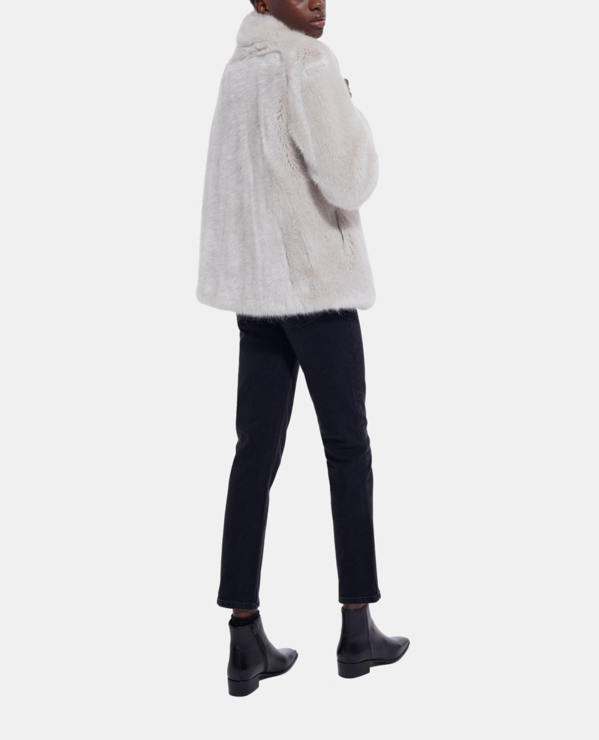 White faux fur coat, WHITE, hi-res image number null