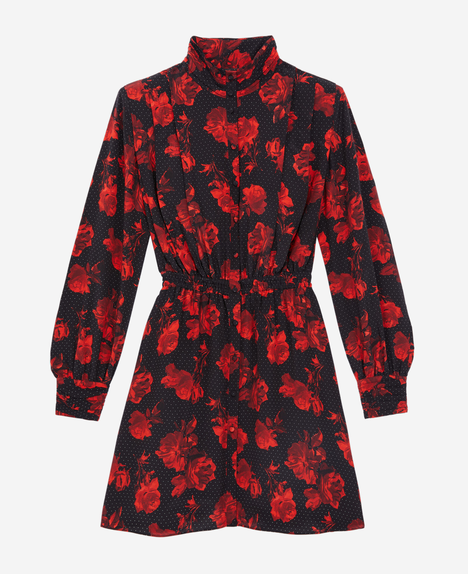 The Kooples DAMEN BLACK - RED kurzes hemdkleid aus seide mit print