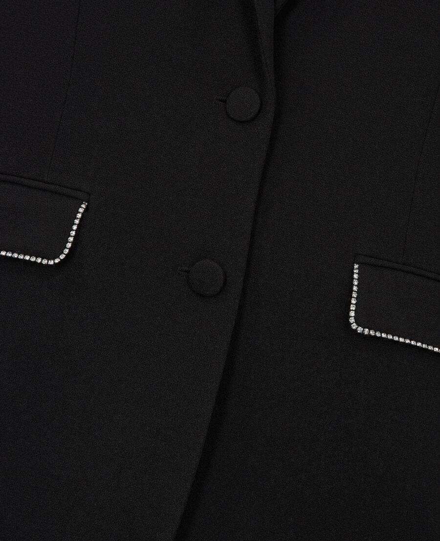 black suit jacket with rhinestone details