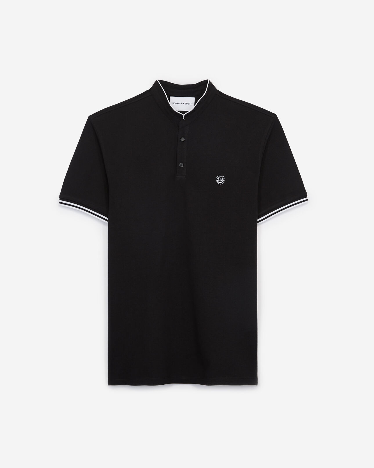 The Kooples MEN BLACK / WHITE slim black cotton polo shirt w/officer collar