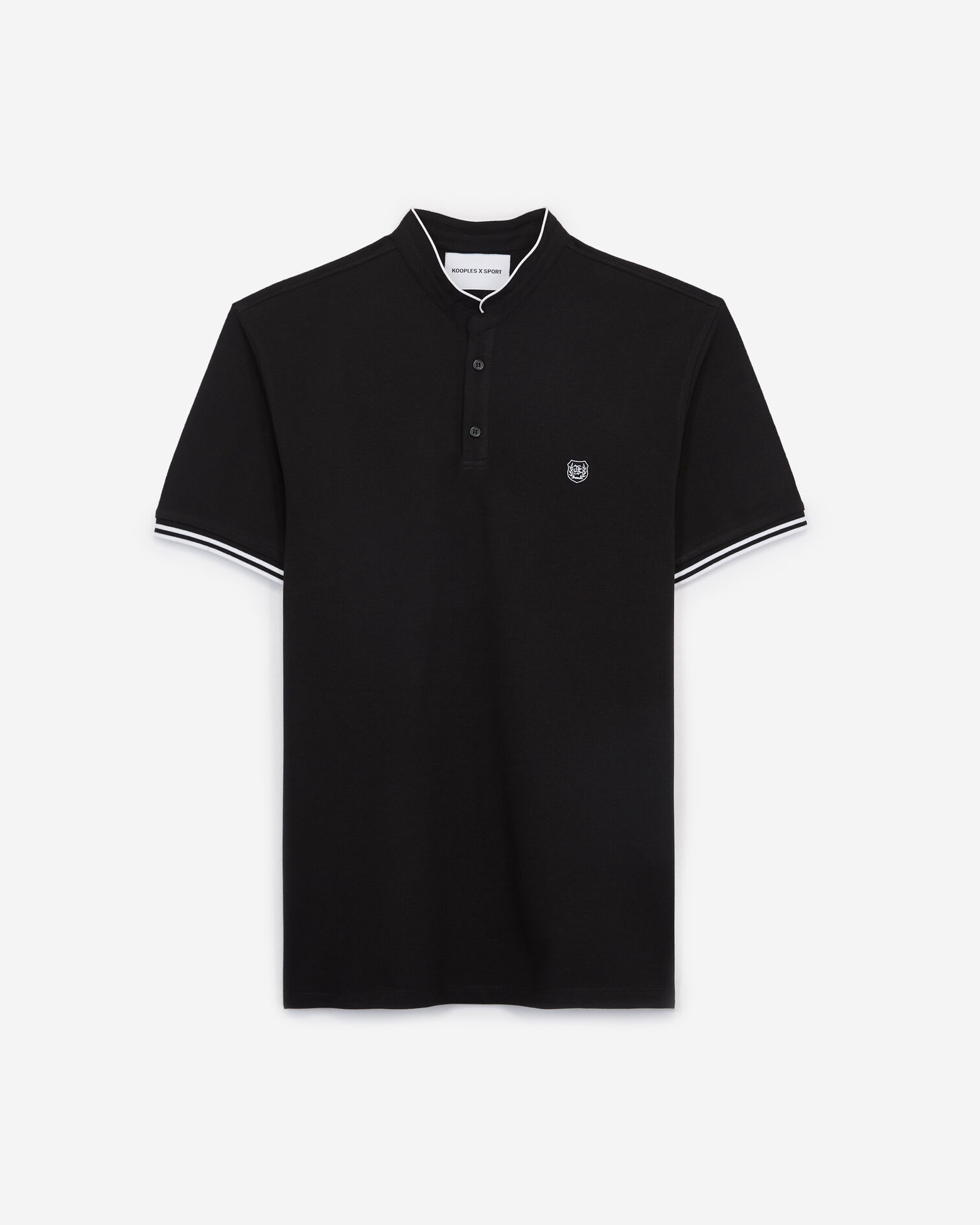 Slim black cotton polo shirt w/officer collar, BLACK / WHITE, hi-res image number null