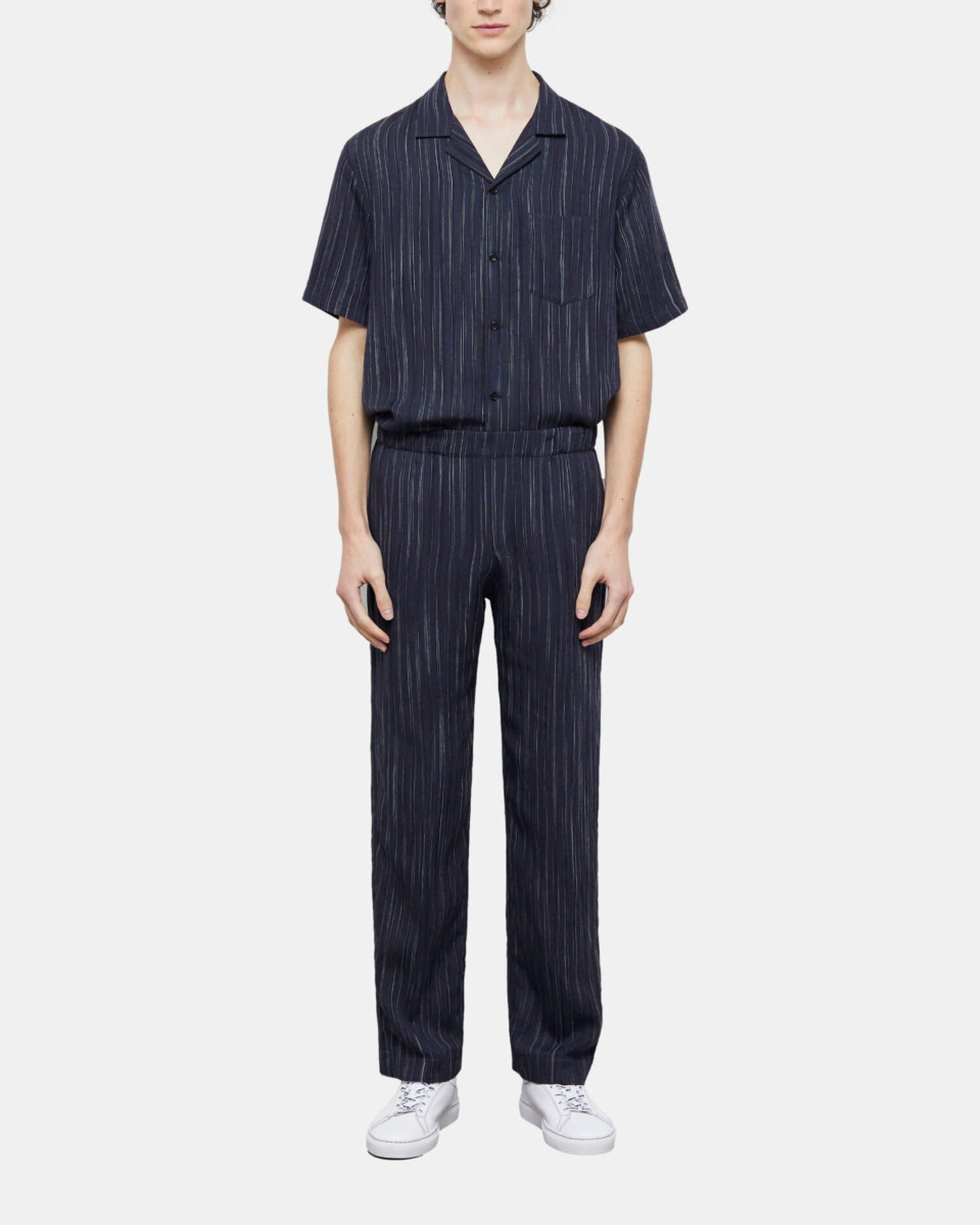 Navy blue striped pants, DARK NAVY-ECRU, hi-res image number null