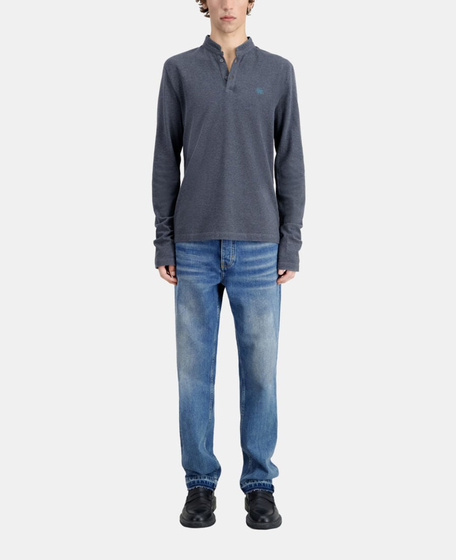The Kooples H GREY MELANGE grey cotton polo t-shirt