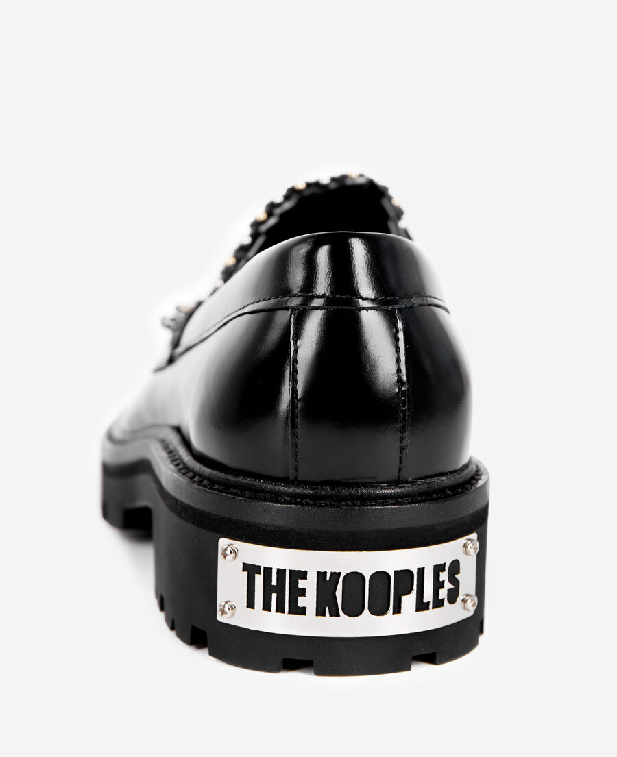 The Kooples FEMME BLACK mocassins penny en cuir noir avec franges et studs