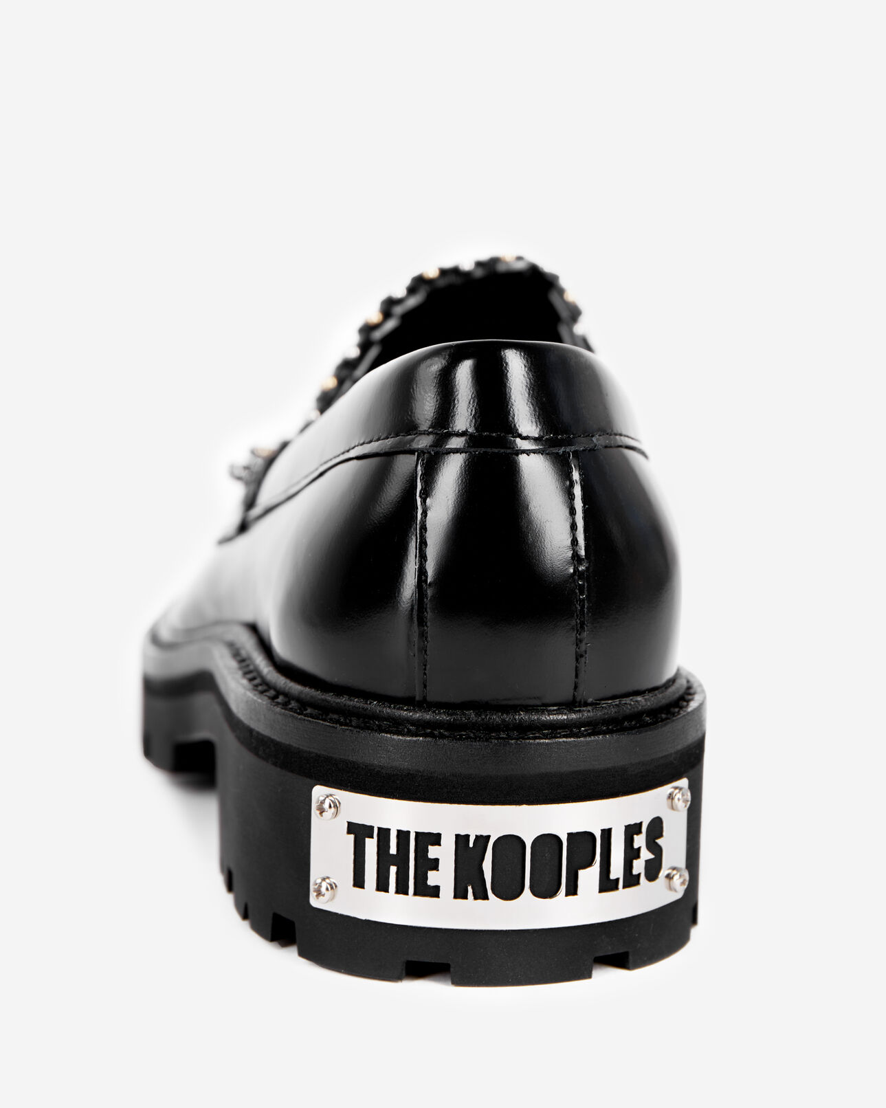 The Kooples FEMME BLACK mocassins penny en cuir noir avec franges et studs