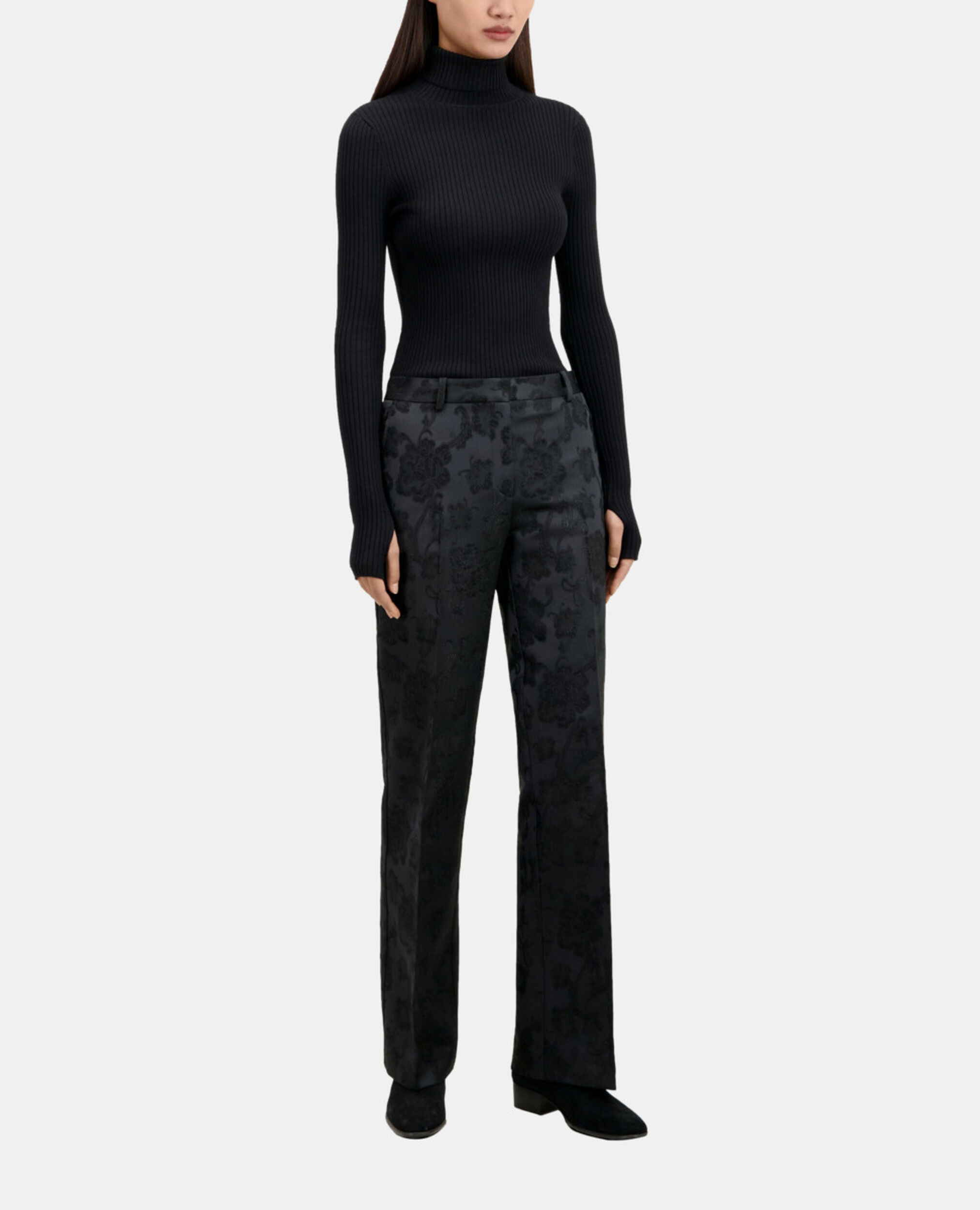 Pantalon tailleur fleuri noir, BLACK, hi-res image number null