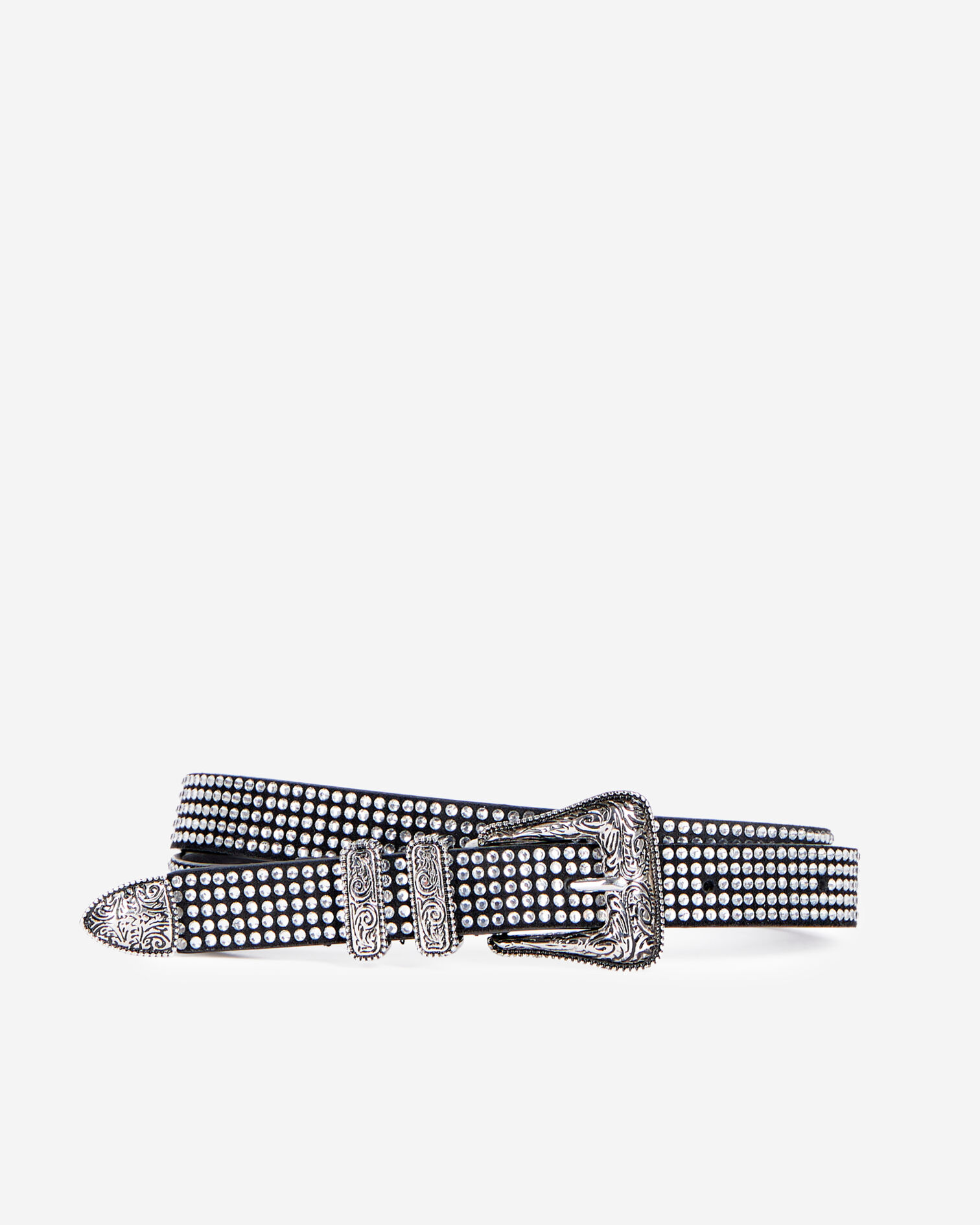 Ceinture fine en cuir avec strass et boucle Western, ANTIC SILVER, hi-res image number null