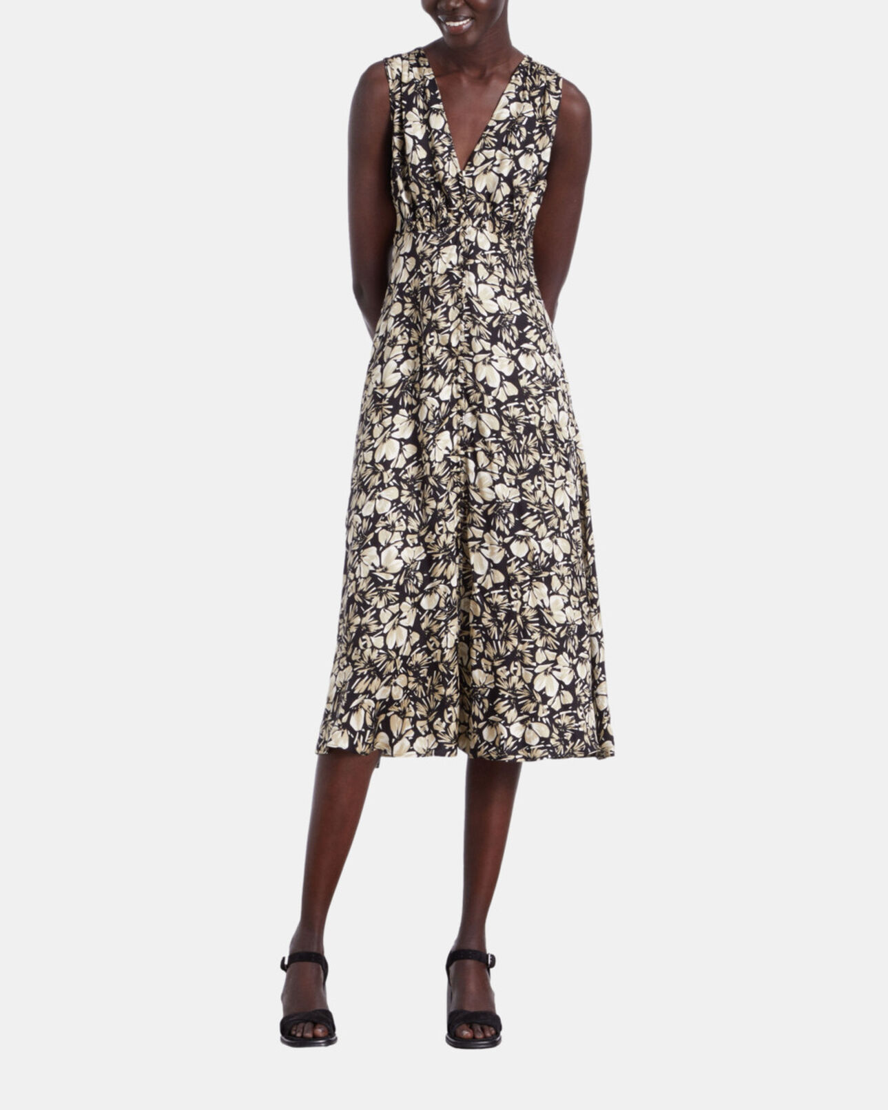 The Kooples MUJER BLACK BROWN vestido largo estampado sin mangas