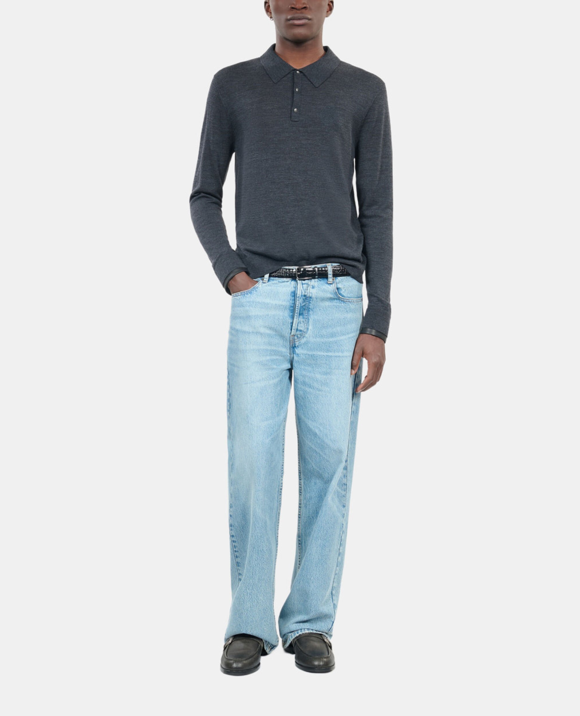 Grey wool sweater, ANTHRACITE MELANGE, hi-res image number null