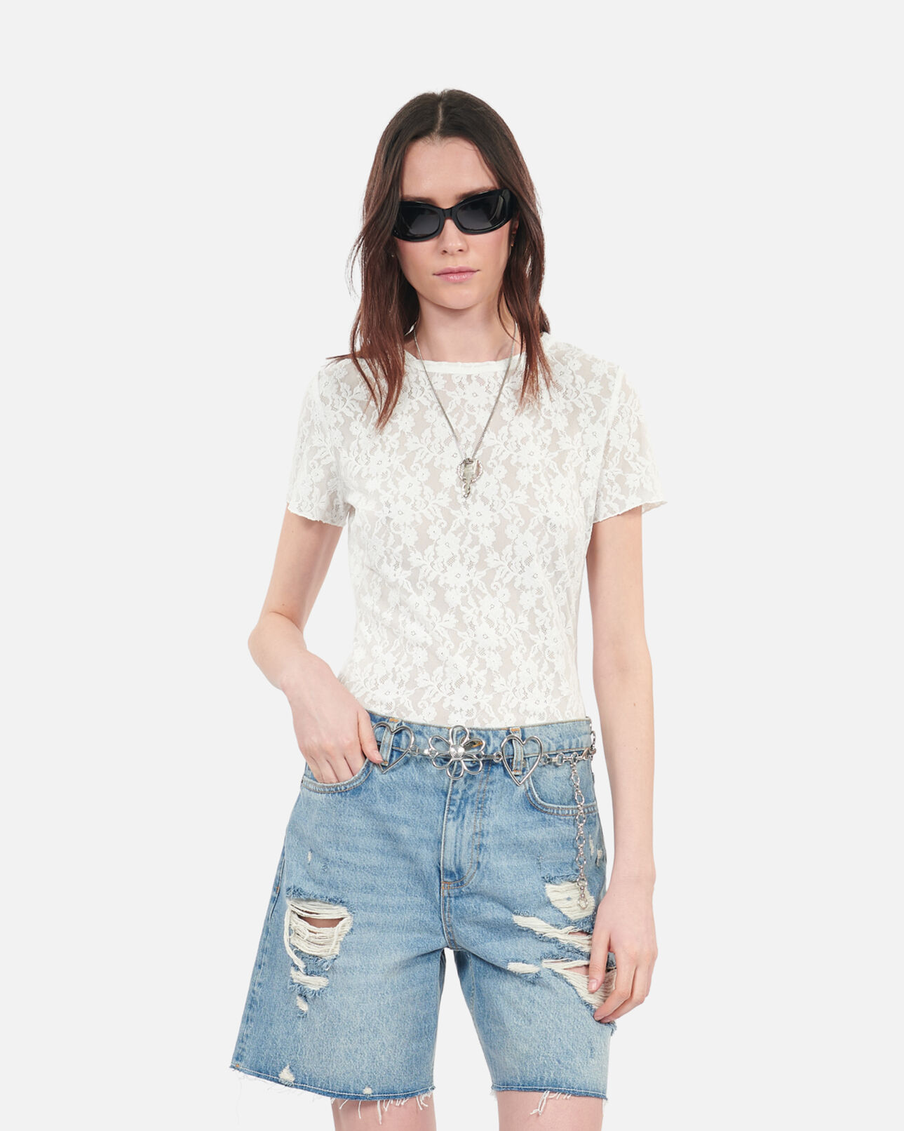 The Kooples FEMME ECRU top en dentelle écru