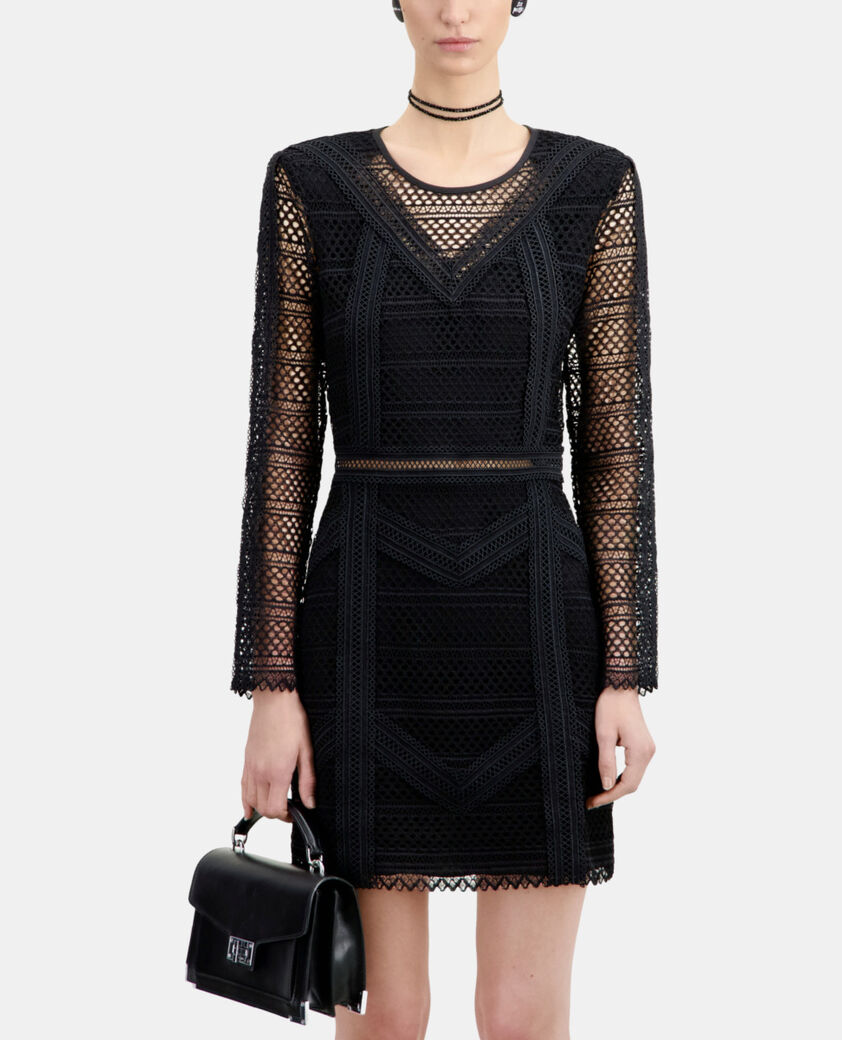 The Kooples FEMME BLACK robe courte en guipure noire