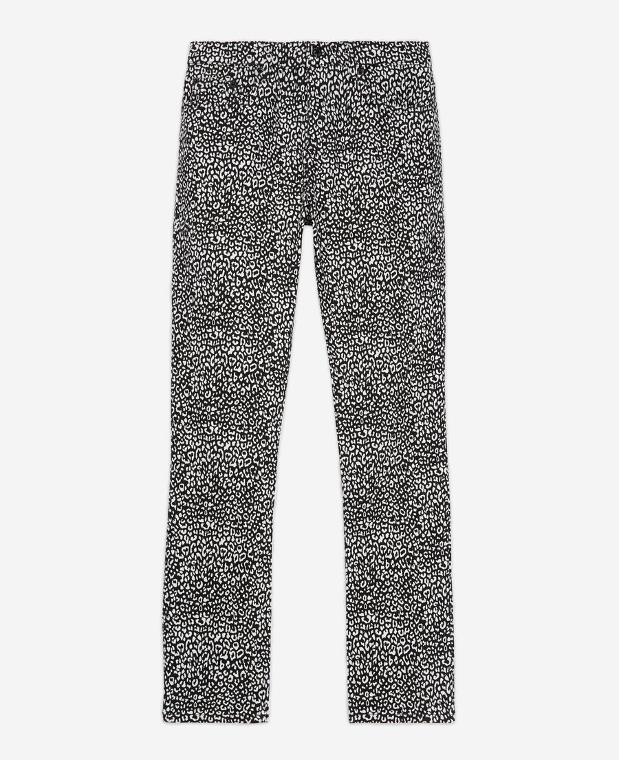 schwarze leoparden-jeans mit schmalem bein