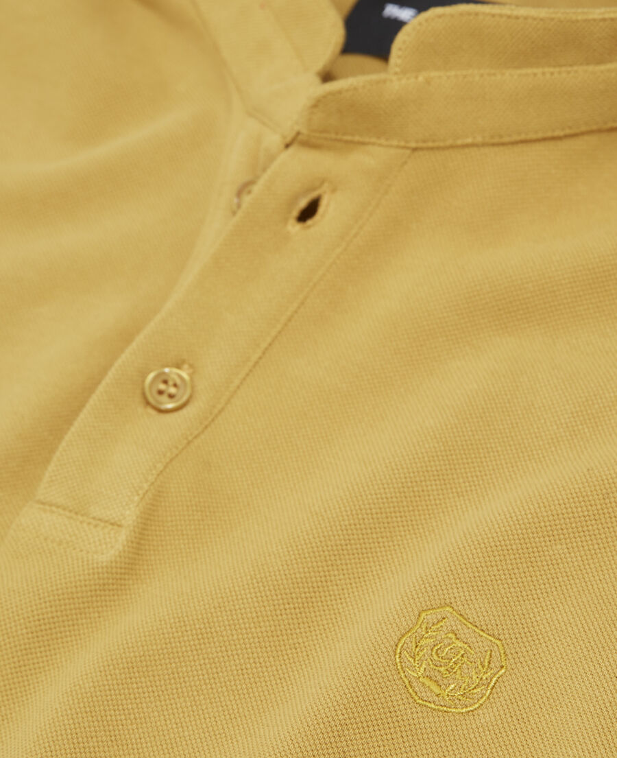 brown polo with officer collar and embroidery
