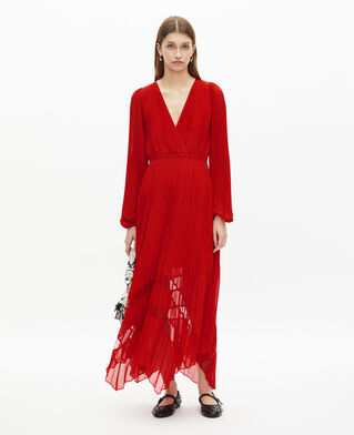 The Kooples DAMEN RED langes, rotes kleid mit plissierung