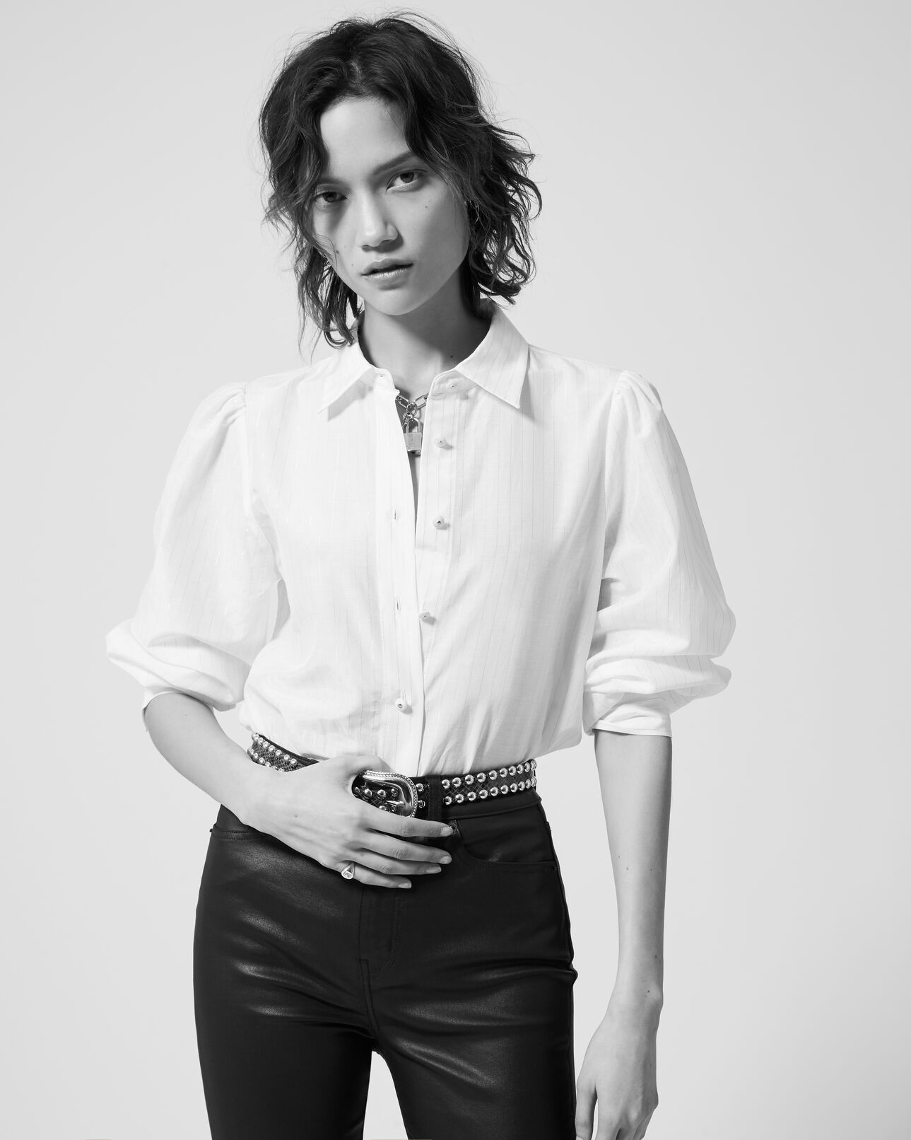The Kooples WOMEN ECRU cotton/silk smart ecru shirt w/gold 