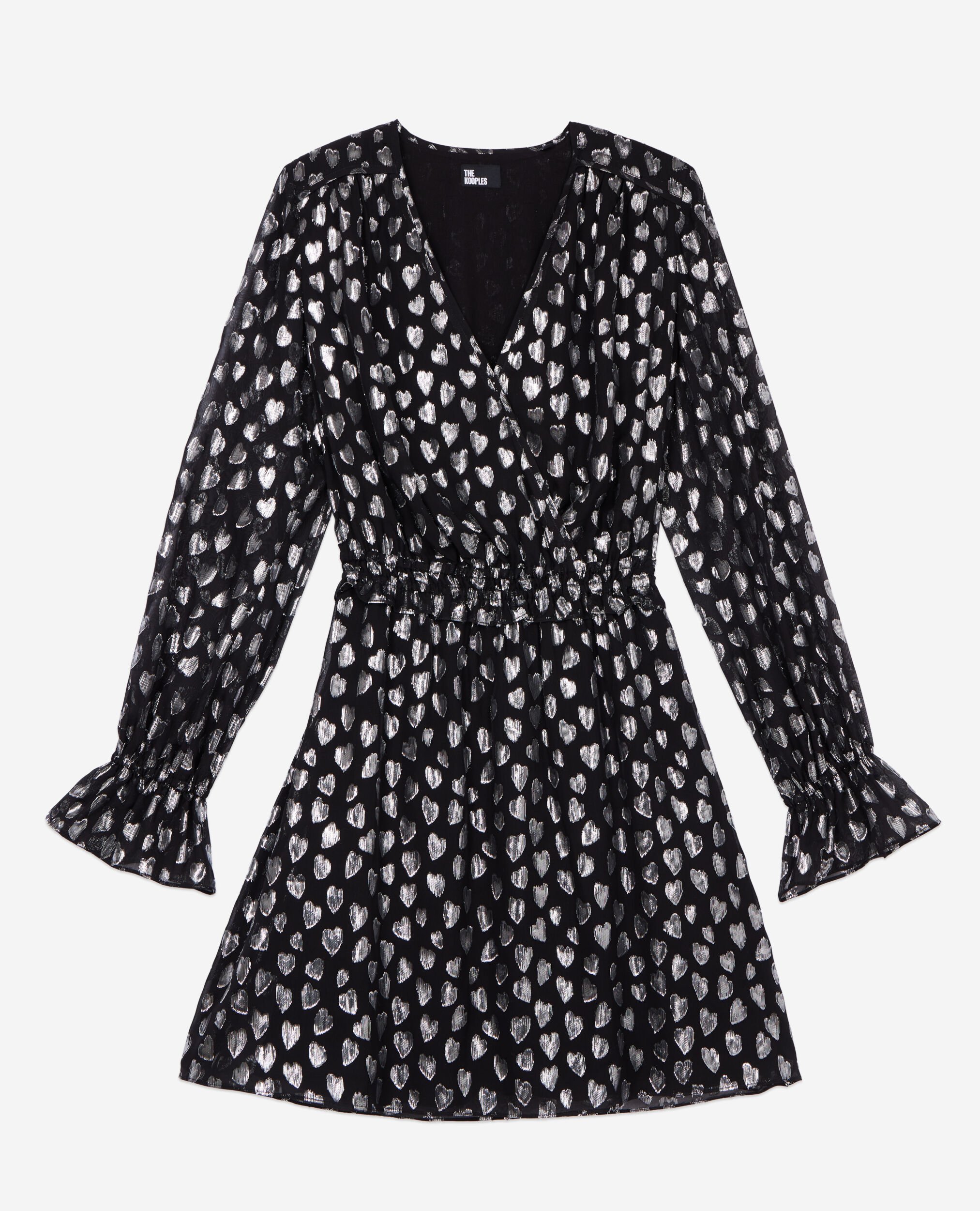 Short black dress with silver hearts, BLACK SILVER, hi-res image number null