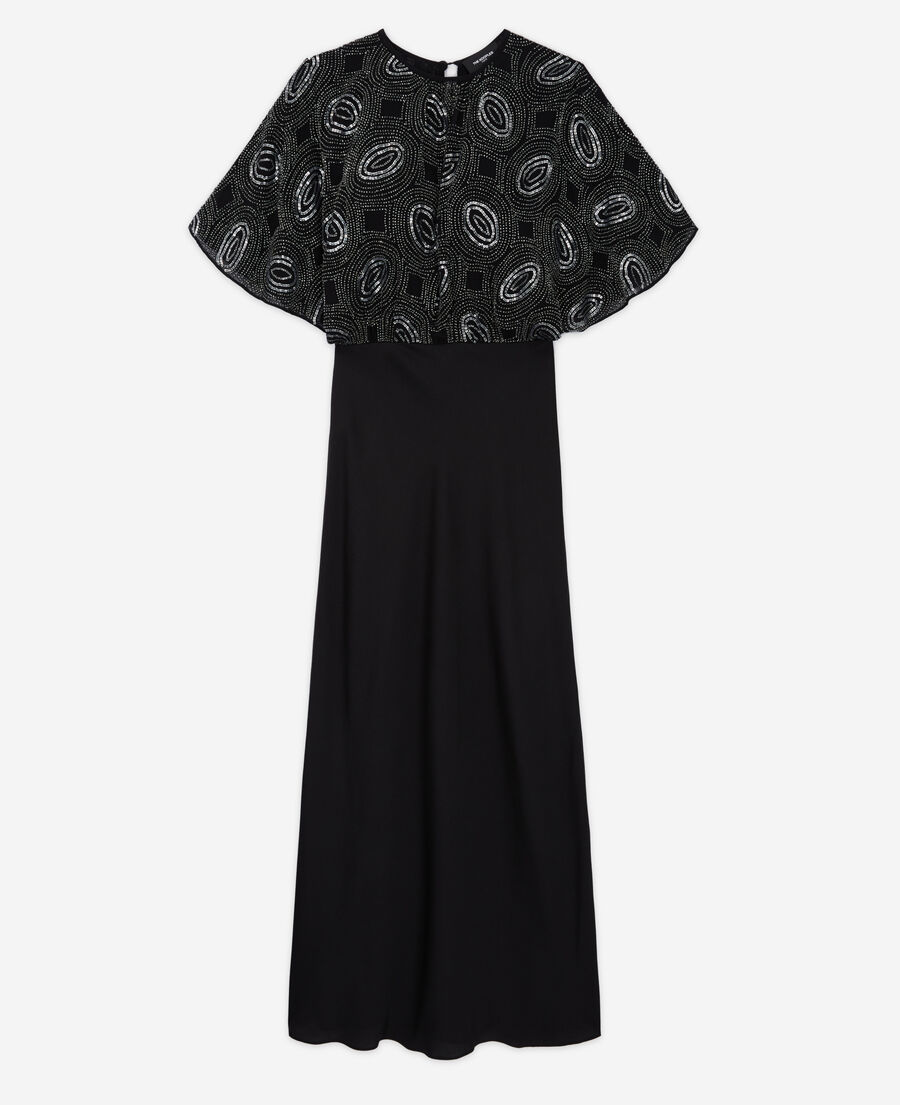 robe longue noire à perles argentées