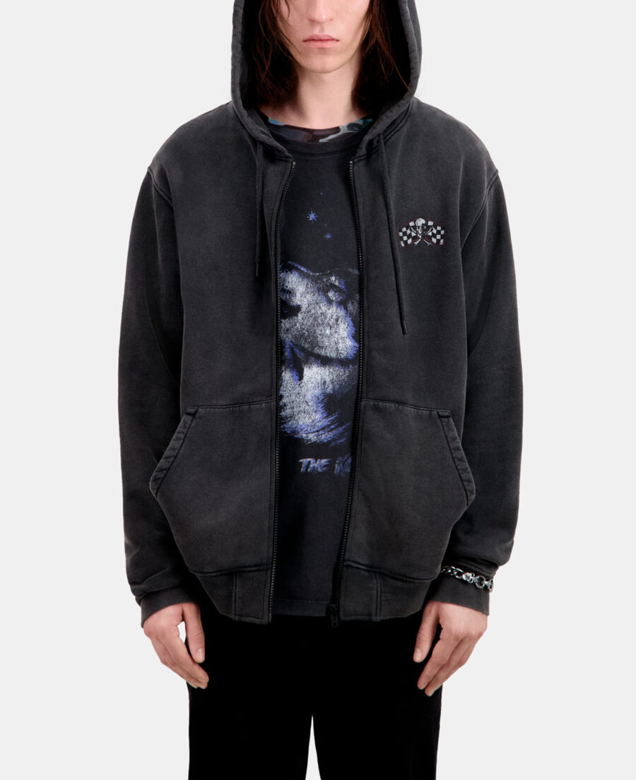 men's black hoodie with racing skull serigraphy