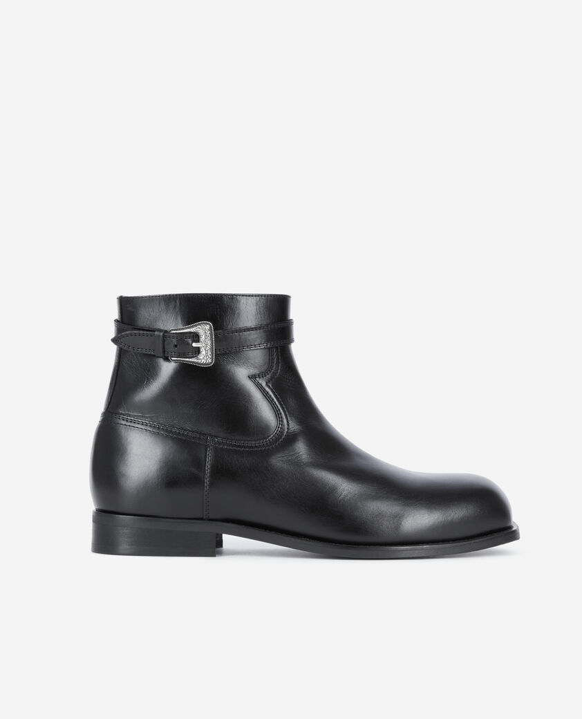 The Kooples MEN BLACK black leather ankle boots with buckle