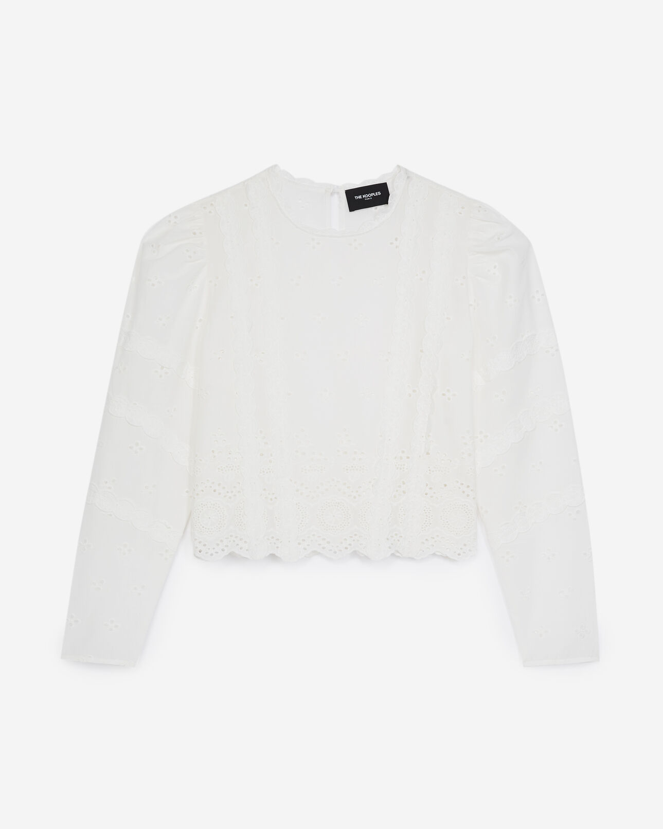 The Kooples FEMME ECRU top blanc manches longues broderie