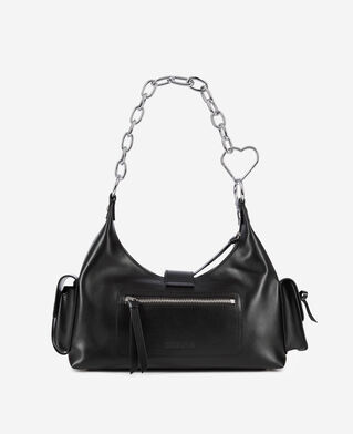 The Kooples DAMEN BLACK amelia-tasche mit kette aus schwarzem glattleder