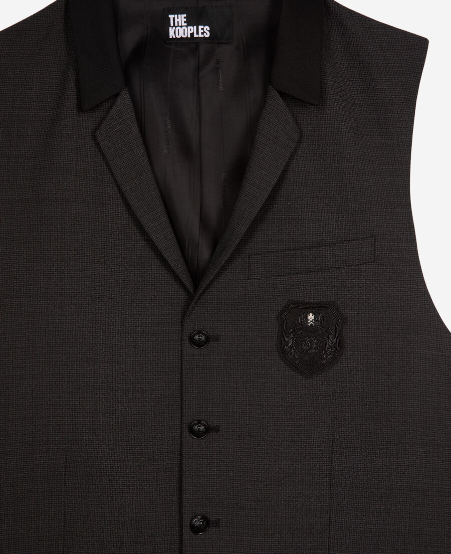 The Kooples HOMME BLACK GREY gilet de costume en laine mélangée micro carreaux noir