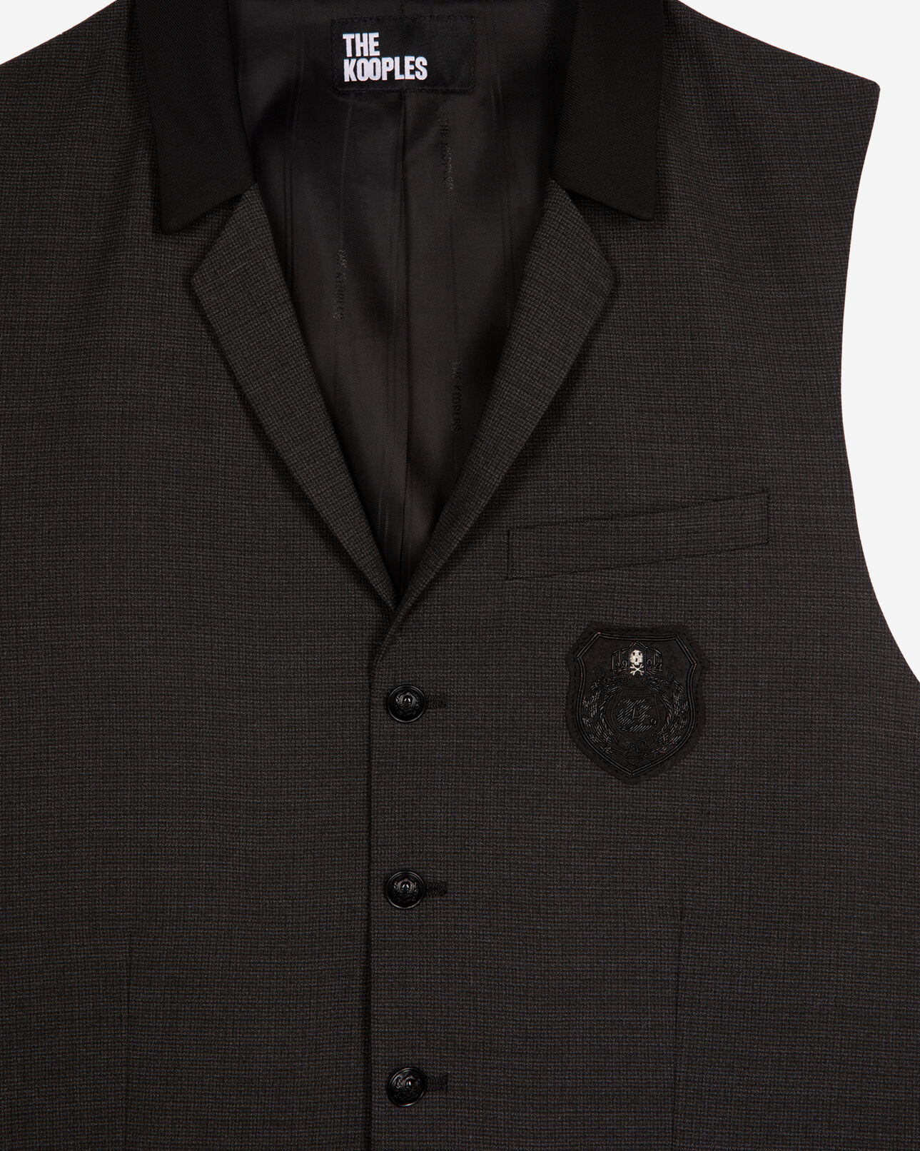 The Kooples HERREN BLACK GREY anzugweste aus wollgemisch mikrokaro schwarz