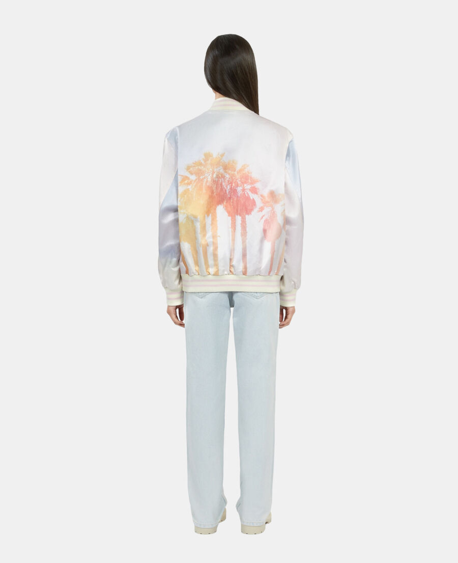 The Kooples FEMME LIGHT PINK blouson satiné avec palmiers rose et lilas