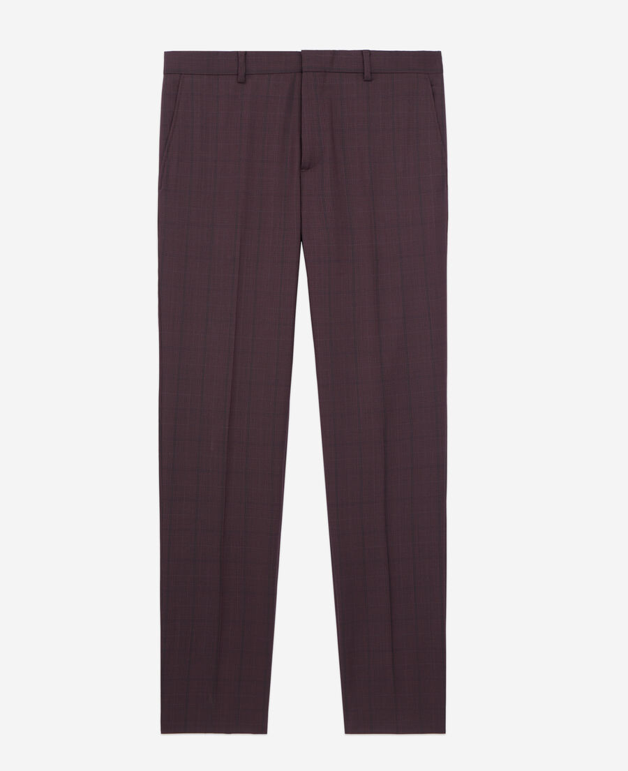 burgundy checked wool suit trousers