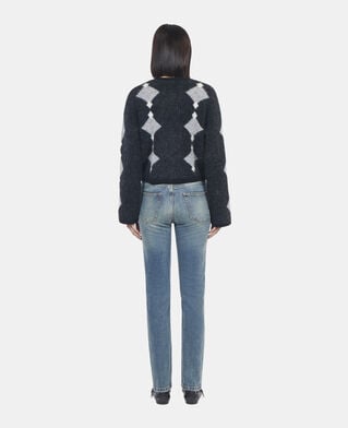 The Kooples WOMEN BLACK GREY WHITE grey alpaca diamond cardigan