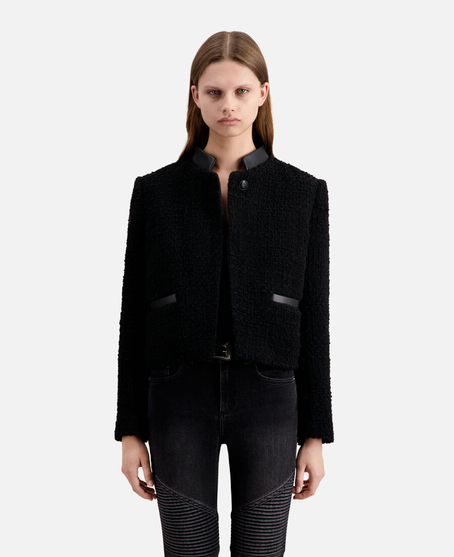 Short black tweed jacket | The Kooples - UK