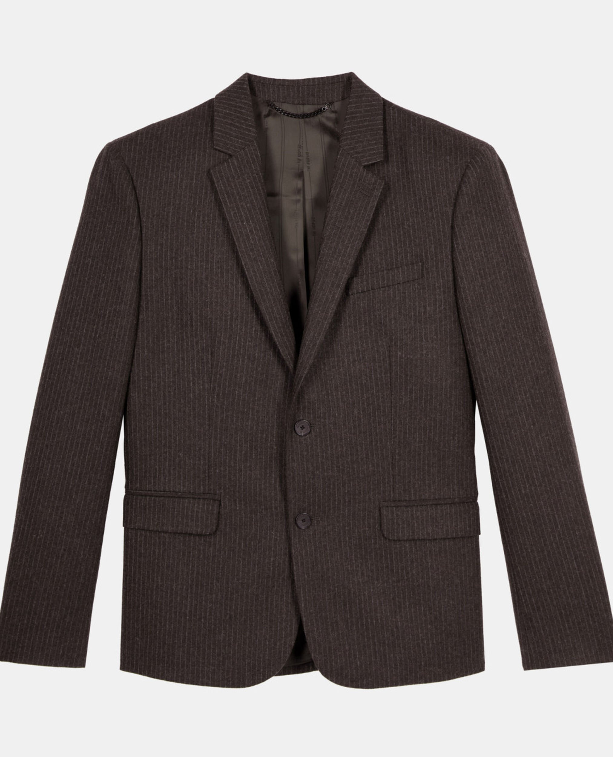 Brown pinstripe suit jacket, BROWN, hi-res image number null