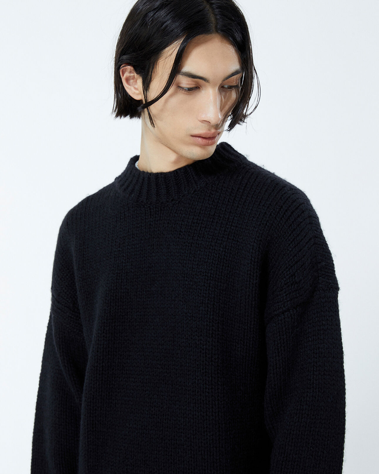 The Kooples MEN BLACK oversize sweater in wool with crew neck