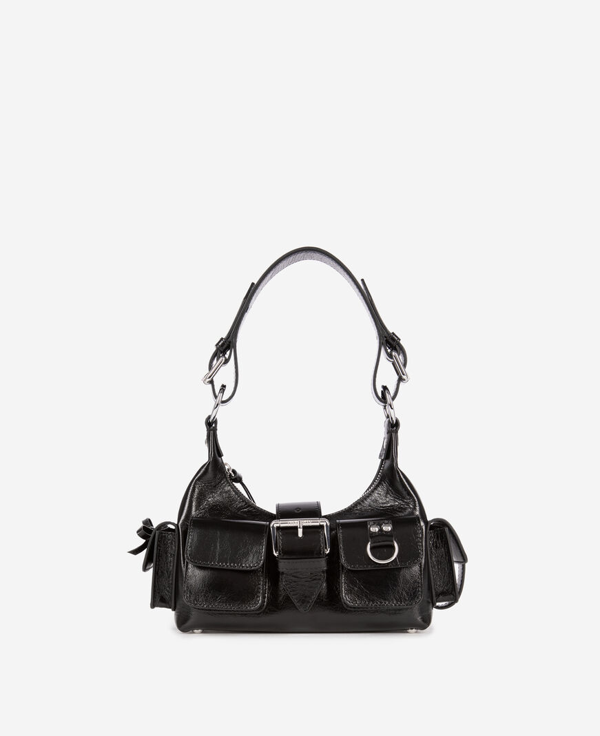 The Kooples DAMEN BLACK kleine amelia-tasche aus schwarzem cracked-leder