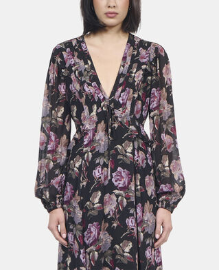 The Kooples FEMME BLACK / PURPLE robe longue imprim&eacute; fleuri