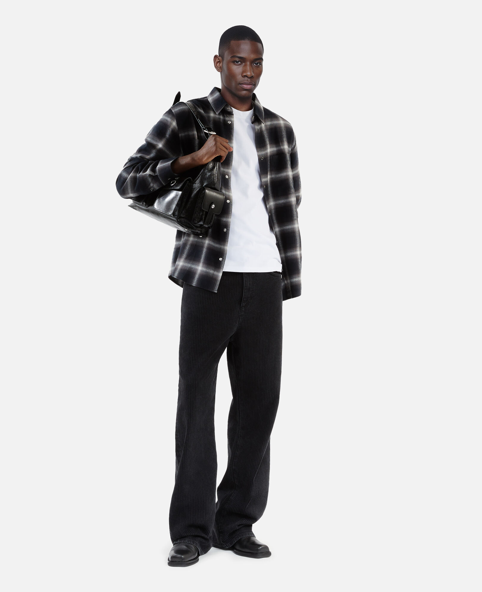 The Kooples MEN BLACK GREY WHITE black and white check shirt