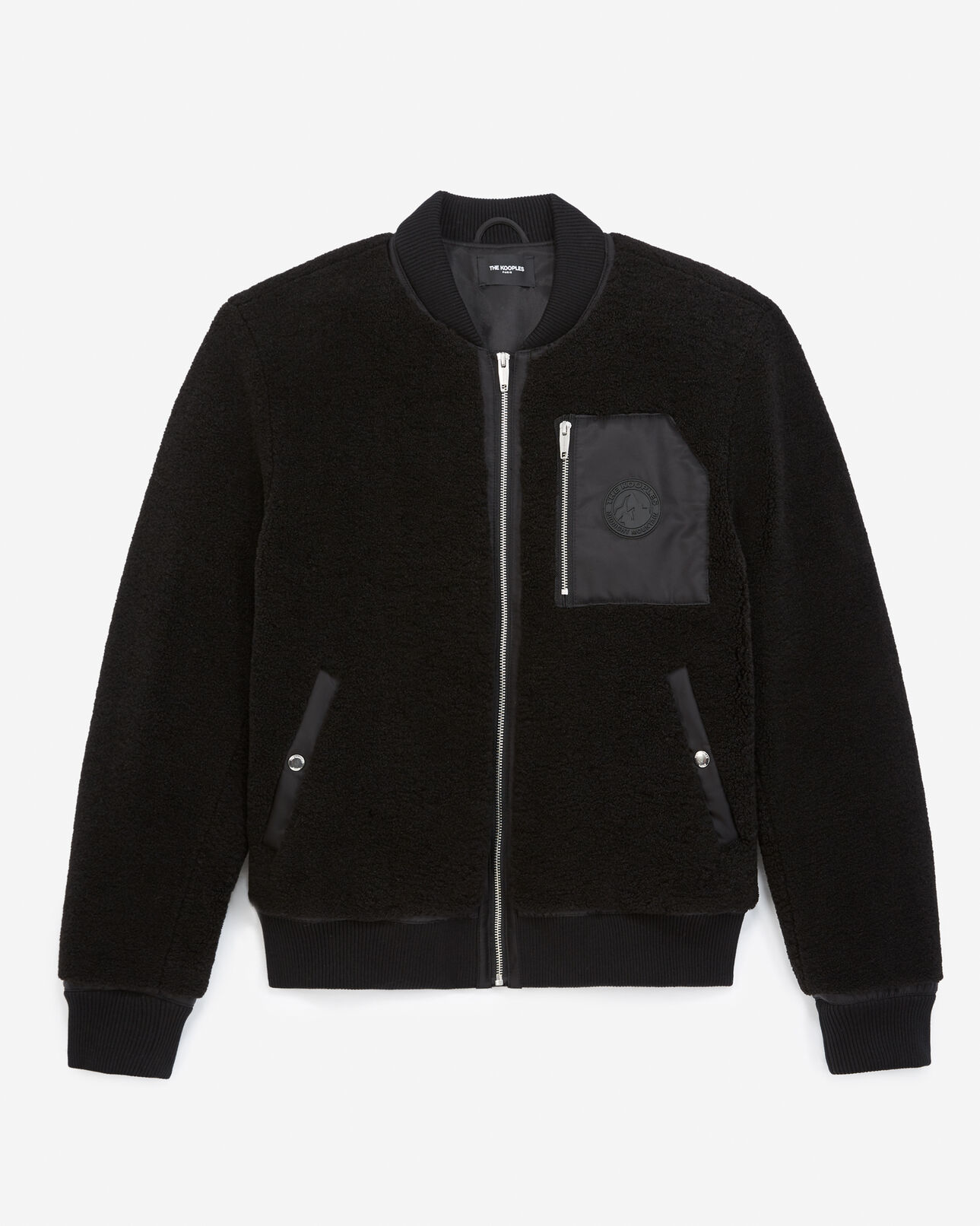 The Kooples HOMME BLACK blouson fausse fourrure noire à poche